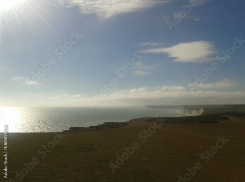 Summer view of bay with chalk cliffs