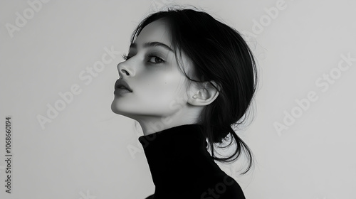 Bold Minimalism: Fashion model in a minimalist black outfit, showcasing simplicity and elegance.  