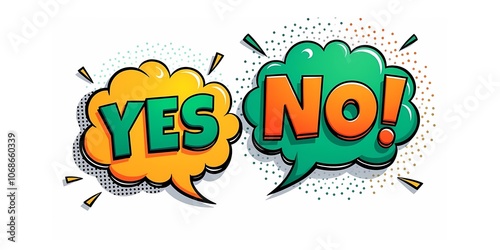 3d YES & NO speech bubble comic book style pop art, sign illustration