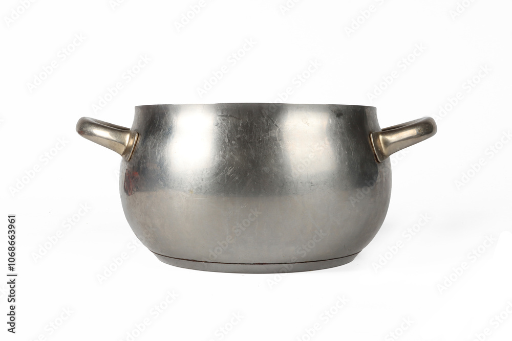 Empty stainless steel saucepan on a white background Empty stainless steel saucepan on a white background