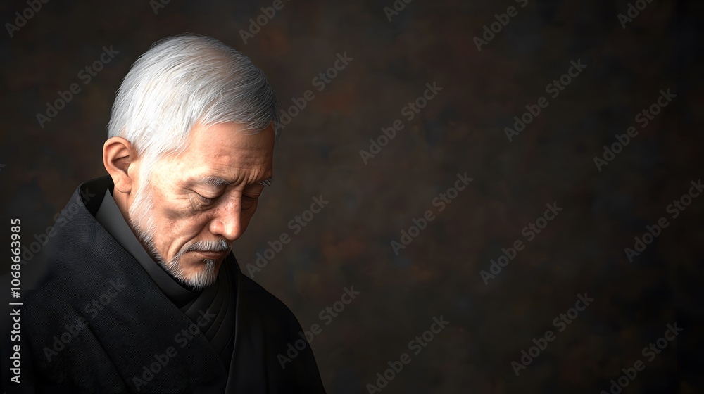 Weathered Monk in Serene Meditation During Daylight