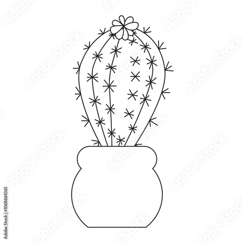 Simple plump blooming cactus in doodle style. Vector illustration isolated on white background.
