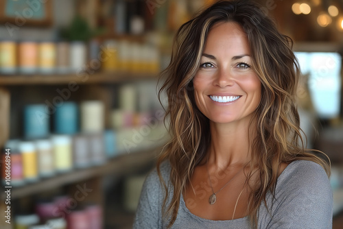 female small business owner smiling confidently in cozy shop, surrounded by colorful products. Her warm expression reflects passion and dedication Free Download female small business owner smiling confidently in cozy shop, surrounded by colorful products. Her warm expression reflects passion and dedication - GFXLoad