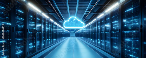 3D Server Room Cloud Computing Technology Illustration