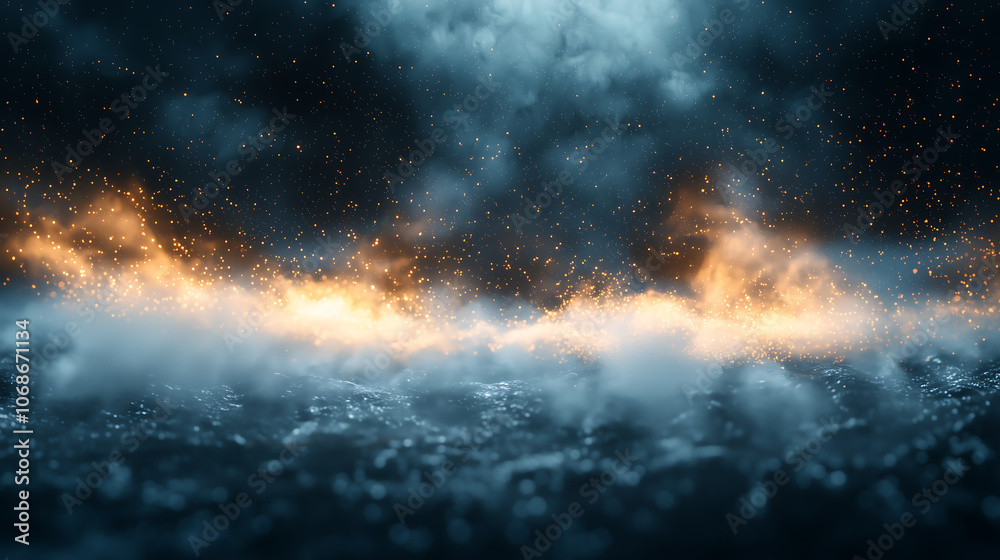 dramatic scene of turbulent ocean waves illuminated by fiery sparks, creating captivating contrast between water and fire. atmosphere is charged with energy and intensity dramatic scene of turbulent ocean waves illuminated by fiery sparks, creating captivating contrast between water and fire. atmosphere is charged with energy and intensity