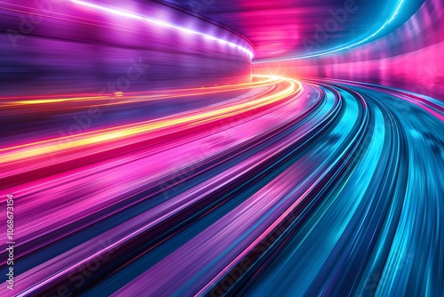 Futuristic Neon Highway: Concept of Speed, Technology, and Motion in a Modern City