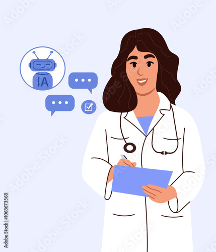 Doctor uses AI technology. Vector illustration in flat style
