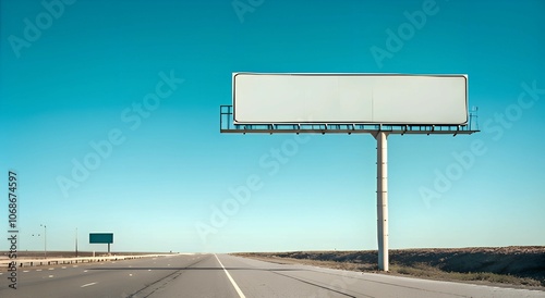 A large billboard with a blank canvas sits on the side of a highway. photo