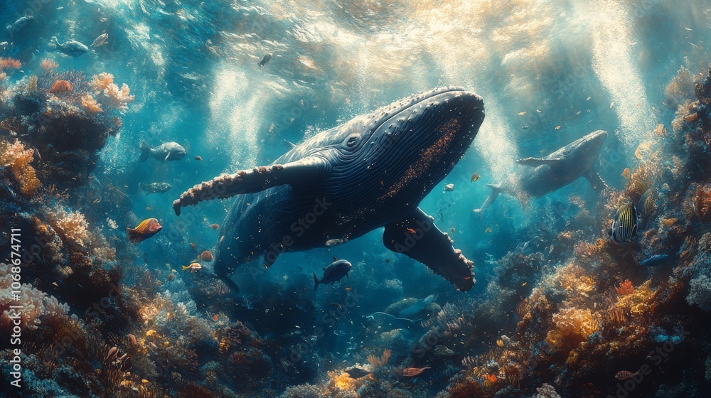 Fototapeta premium A deep swim whale in the sea.
