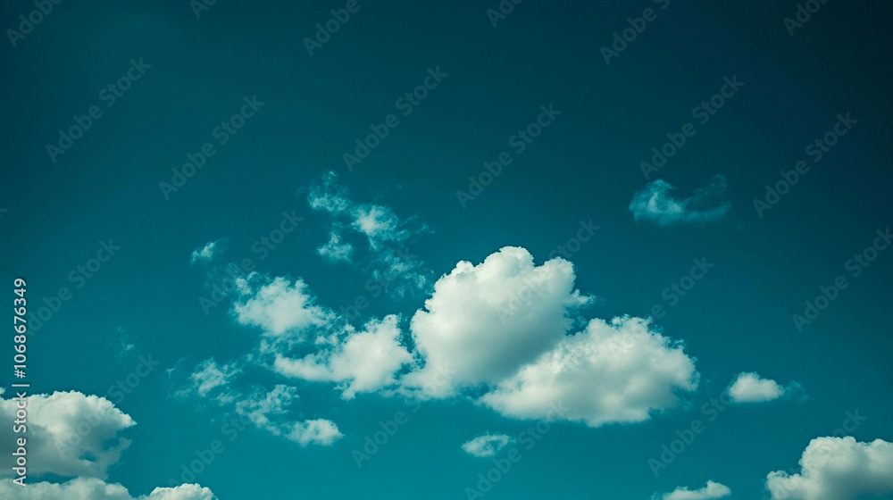 Fluffy white clouds scattered across a bright blue sky in the afternoon Fluffy white clouds scattered across a bright blue sky in the afternoon