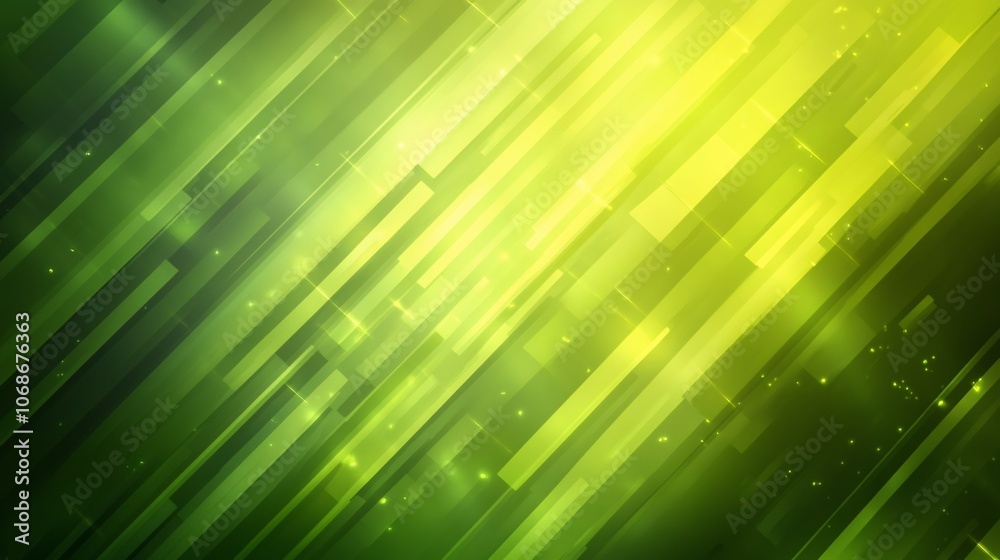 Abstract green and yellow background with diagonal lines and glowing particles. Abstract green and yellow background with diagonal lines and glowing particles.