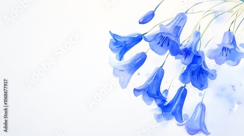 Beautiful watercolor artwork of blue flowers on a white background, perfect for creating a serene and elegant atmosphere.