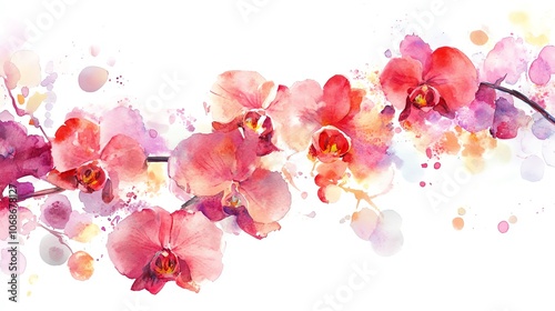 Beautiful watercolor orchids in soft pink hues, showcasing delicate blooms and vibrant splashes of color, perfect for floral designs.