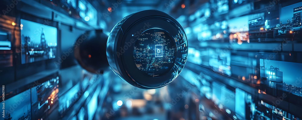 3D Illustration Surveillance Camera Data Stream City Network 3D Illustration Surveillance Camera Data Stream City Network