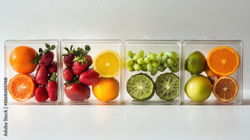 A clear image of vibrant, healthy fruits and vegetables in transparent packaging, symbolizing nutrition and natural food choices A clear image of vibrant, healthy fruits and vegetables in transparent packaging, symbolizing nutrition and natural food choices