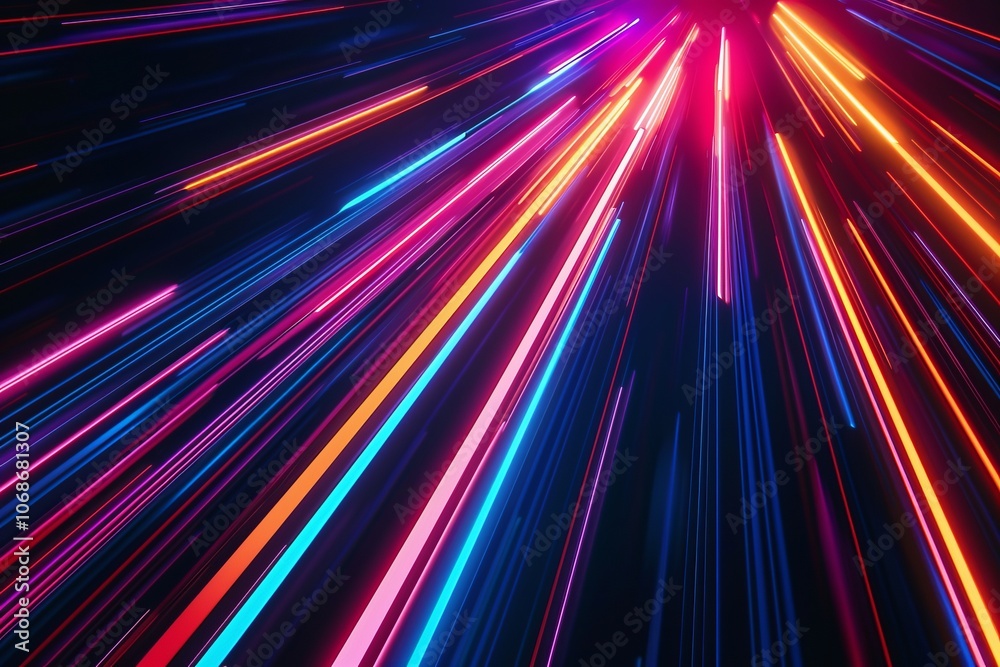 Futuristic wallpaper showcasing high-speed moving neon wave lines in pink and blue with bokeh effects, symbolizing data transfer Futuristic wallpaper showcasing high-speed moving neon wave lines in pink and blue with bokeh effects, symbolizing data transfer