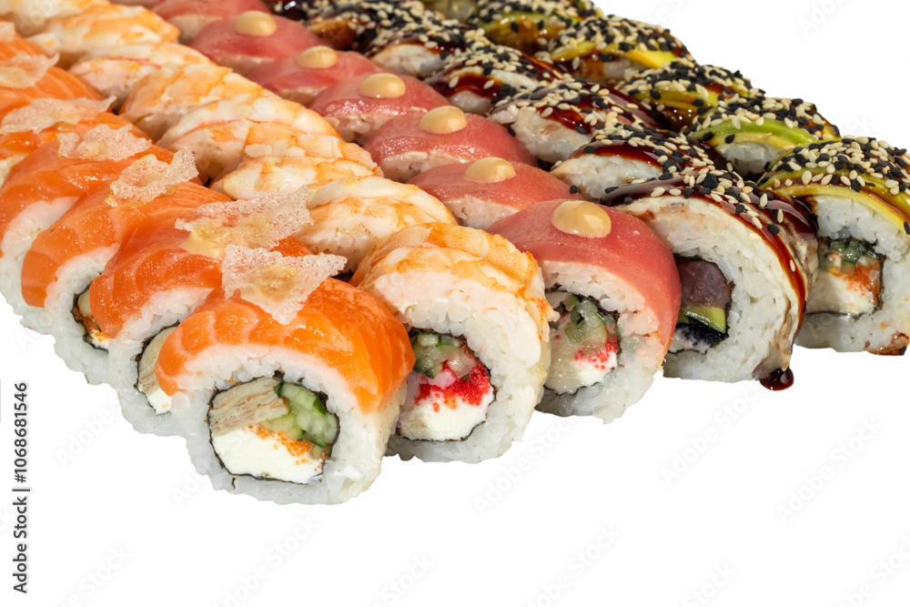Sushi for menu on light background. Fast food, seafood. Sushi for menu on light background. Fast food, seafood.