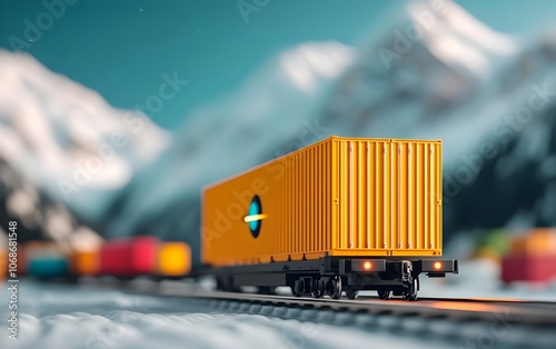 Futuristic Freight Solutions Showcase Cutting Edge Cargo Technology and Intermodal Connectivity  Featuring self driving trains holographic displays and a synthwave inspired aesthetic photo