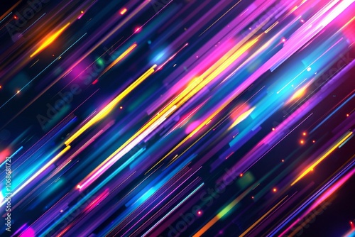 Futuristic wallpaper showcasing high-speed moving neon wave lines in pink and blue with bokeh effects  symbolizing data transfer