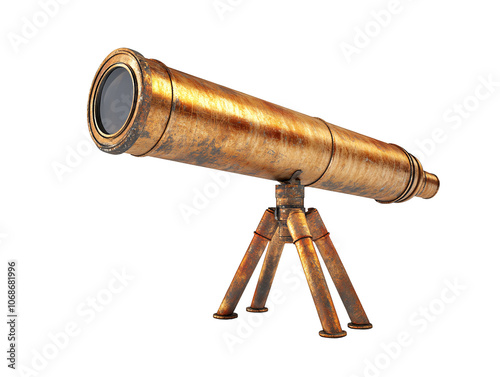 a gold telescope on a white background