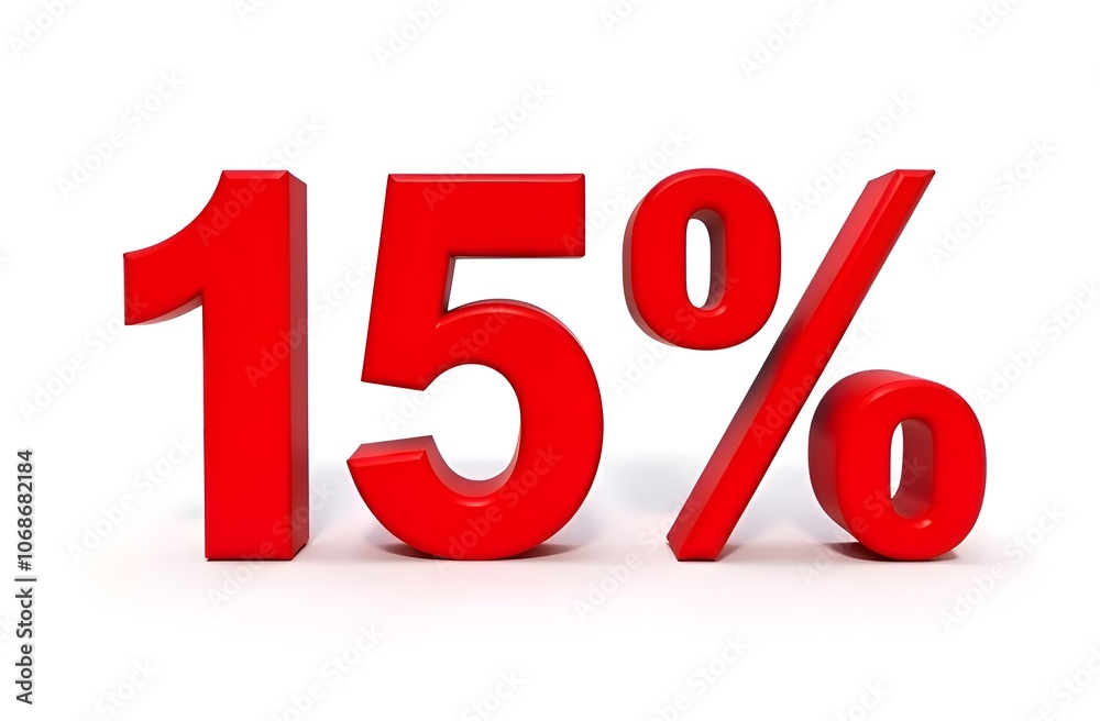 Inscription 15%, discounts, business, red numbers on transparent background Inscription 15%, discounts, business, red numbers on transparent background