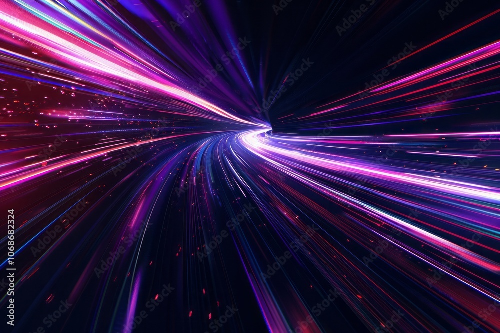 Futuristic wallpaper showcasing high-speed moving neon wave lines in pink and blue with bokeh effects, symbolizing data transfer