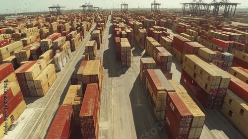 Aerial View of a Busy Shipping Yard with Containers