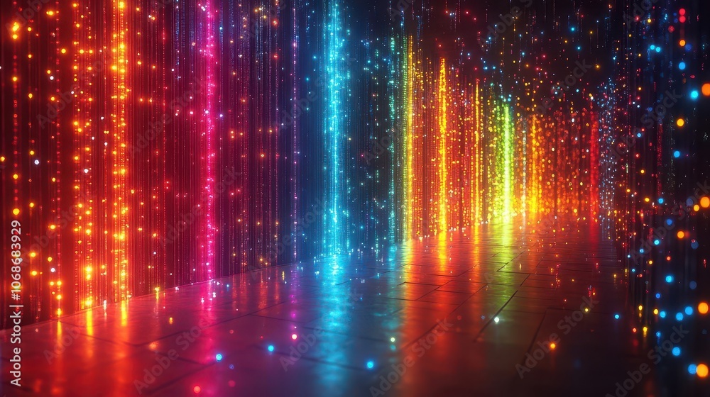 Obraz premium server room filled with rows of blinking servers creating a mesmerizing and colorful light display, representing the intricate world of technology and networking in a modern digital landscape