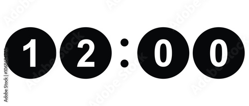 12:00. AM, PM, midnight, night, noon. Clock icon text and 12 clock icon text. Time icon vector. Time style icon. vector illustration.