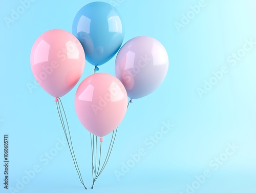 Four Balloons in Pastel Pink and Blue Against a Light Blue Background