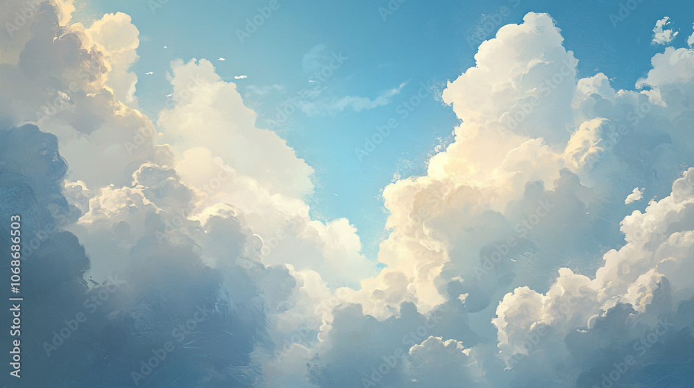 Fluffy white clouds drift gently across a bright blue sky during a peaceful afternoon Fluffy white clouds drift gently across a bright blue sky during a peaceful afternoon
