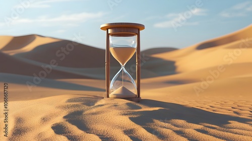 Hourglass Mirroring Desert Landscape Symbolizing the Passage of Time