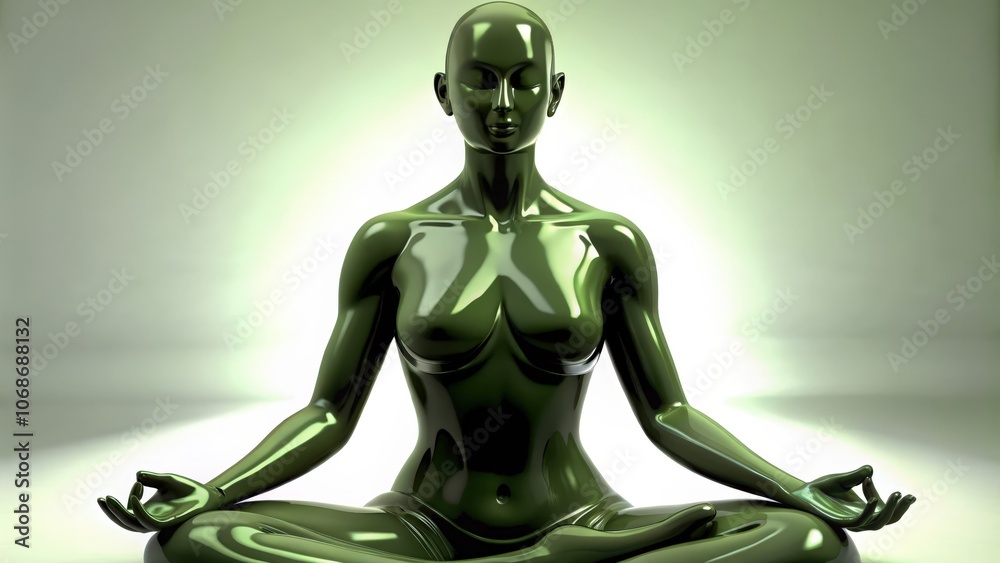 Green Metallic Figure in a Meditative Pose Green Metallic Figure in a Meditative Pose