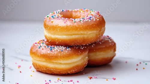 Mini doughnuts with sprinkles on a white background