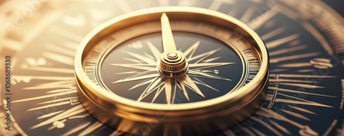 A golden compass pointing towards true north, symbolizing direction and purpose, golden compass, guidance and clarity