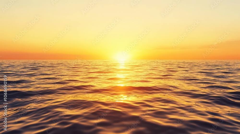 Fototapeta premium A golden sunset over a vast ocean, casting a warm glow, golden sunset, natural beauty