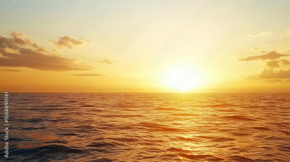 A golden sunset over a vast ocean, casting a warm glow, golden sunset, natural beauty