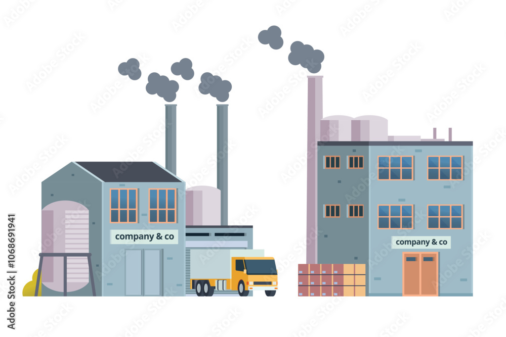 Factory building vector illustration, element for city, infographic and industry illustration Factory building vector illustration, element for city, infographic and industry illustration