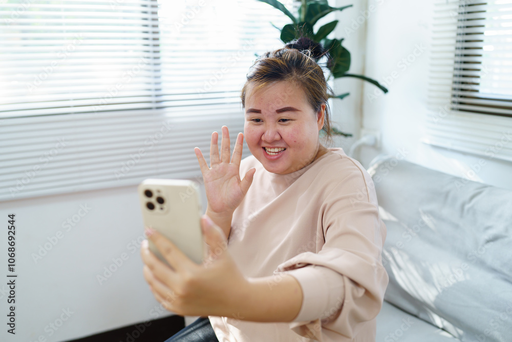 Asian woman talking on smart phone have conversation online virtual chat video call with friends. Lifestyle girl vlog video on social media. Asian woman talking on smart phone have conversation online virtual chat video call with friends. Lifestyle girl vlog video on social media.