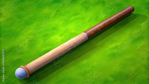 Wooden Billiard Cue Stick on Green Felt Table photo