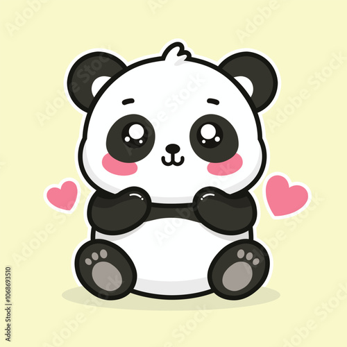 Cute baby panda with yellow background