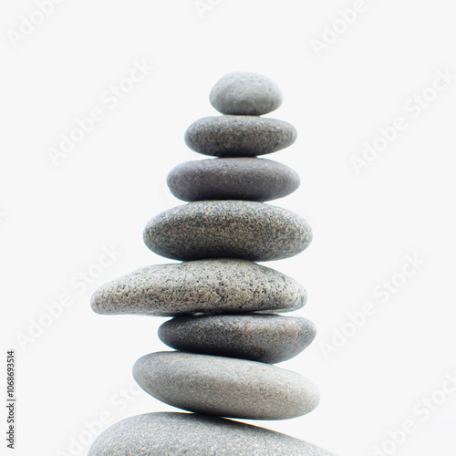 USA, New York, Lake Placid, Studio shot of stones balanced in stack
