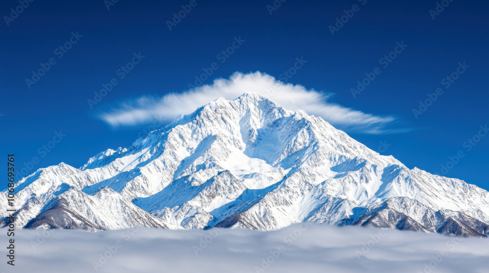 Majestic snowy mountains under clear blue sky with wispy clouds Majestic snowy mountains under clear blue sky with wispy clouds