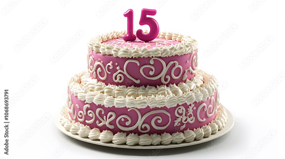 15th Birthday Cake, Pink, Abstract Image, Texture, Pattern Background, Wallpaper, Cover and Screen for Smartphone, PC, Laptop, 9:16 and 16:9 Format