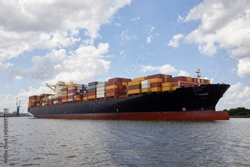 Cargo ship with containers at dock