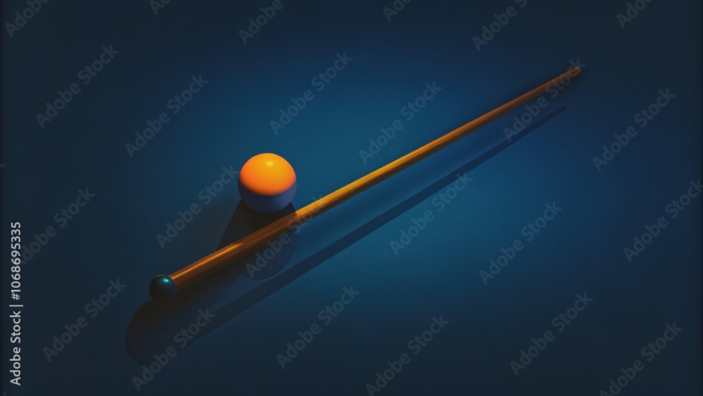 A Pool Cue and a Billiard Ball on a Blue Felt Table