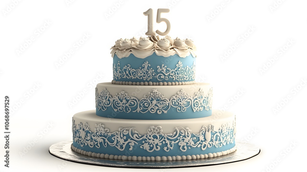 15th Birthday Cake, Blue, Abstract Image, Texture, Pattern Background, Wallpaper, Cover and Screen for Smartphone, PC, Laptop, 9:16 and 16:9 Format