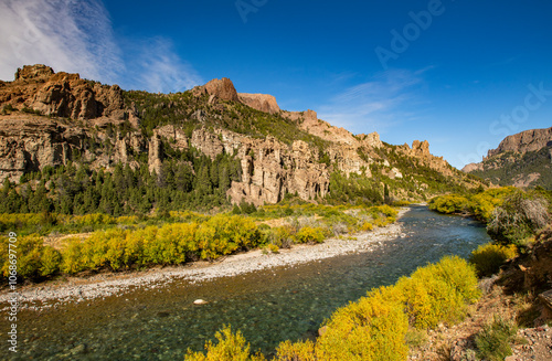 Traful River and rock formations on Estancia Arroyo Verde