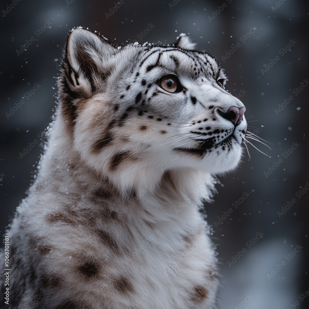 Fototapeta premium White tiger with black spots looking up