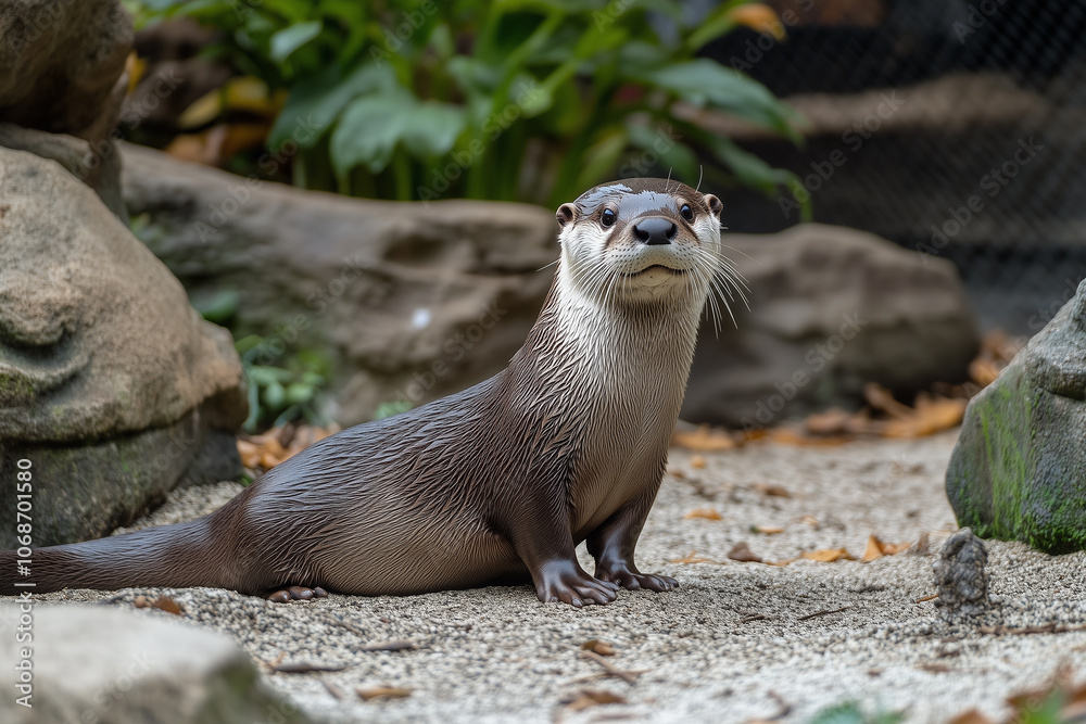 Brown otter is sitting on the ground Brown otter is sitting on the ground